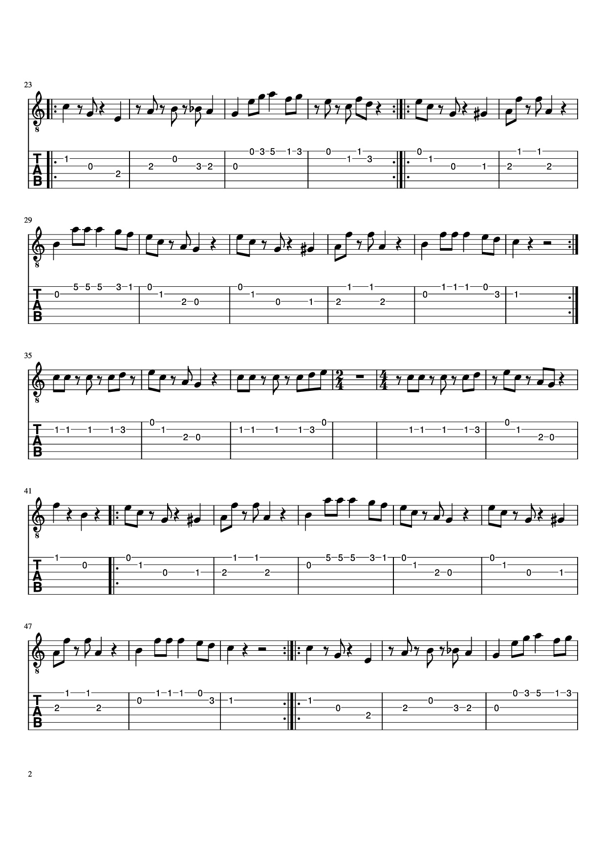 Trang 2 của Sheet nhạc PDF Guitar Tab bài hát Super Mario (Main Theme) Guitar TAB - Koji Kondo