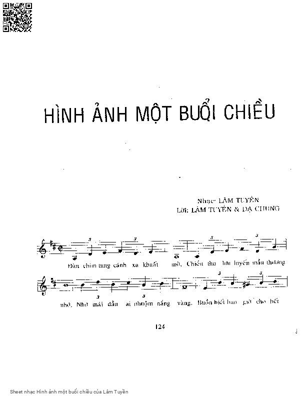 Trang 1 của Sheet nhạc PDF bài hát Hình ảnh một buổi chiều - Lâm Tuyền, 1. Đàn chim tung cánh xa khuất  mờ. Chiều thu lưu  luyến màu thương  nhớ Nhớ mái đầu  ai nhuộm nắng  vàng