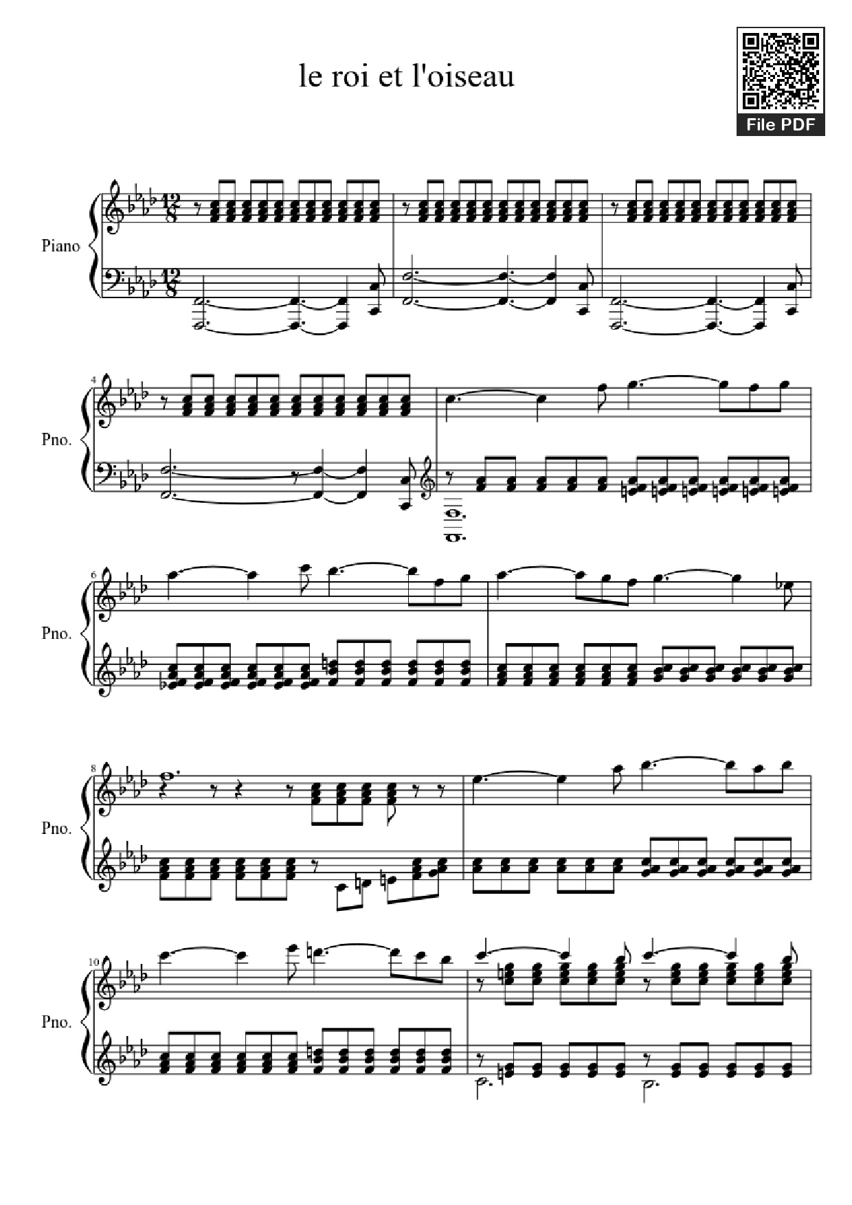 Trang 1 của Sheet nhạc PDF Piano bài hát le roi et l
