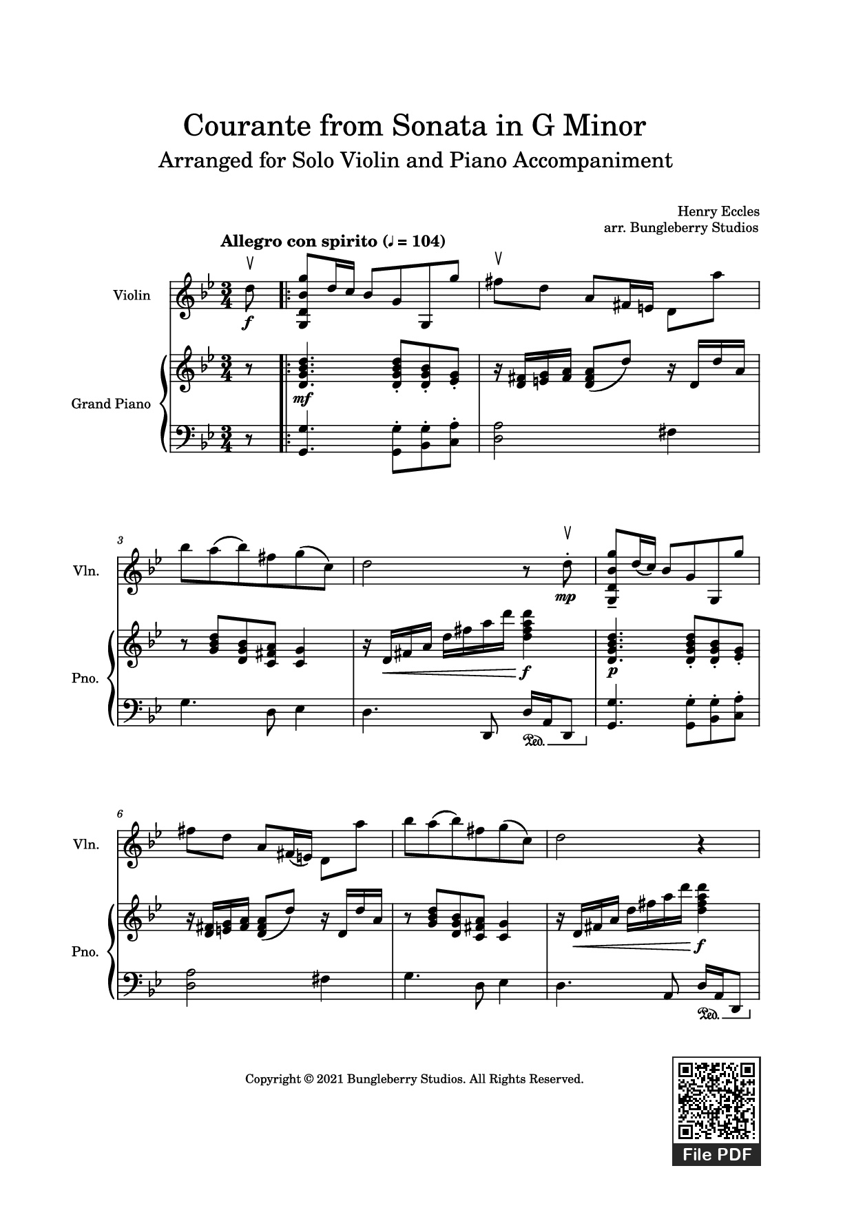 Trang 1 của Sheet nhạc PDF Piano bài hát Courante from Sonata in G Minor Piano - Henry Eccles