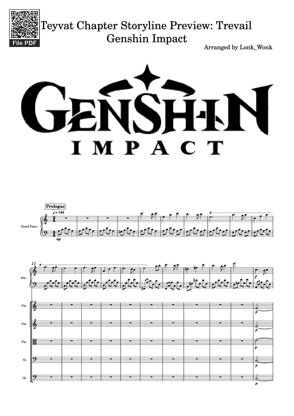 Trang 1 của Sheet nhạc PDF Piano bài hát Teyvat Chapter Storyline Preview: Trevail Genshin Impact Piano - Arranged by Lonk_Wonk