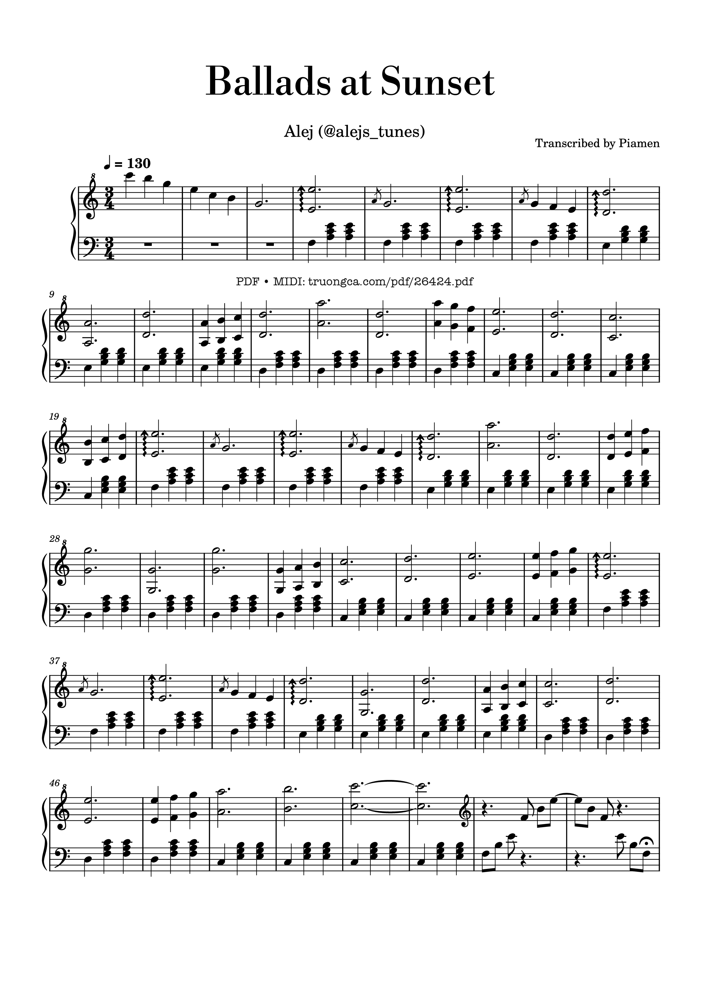 Trang 1 của Sheet nhạc PDF Piano bài hát Ballads at Sunset Piano - Transcribed by Piamen