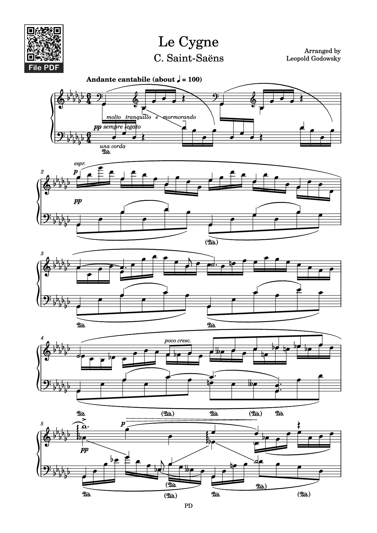 Trang 1 của Sheet nhạc PDF Piano bài hát Le Cygne Piano - Arranged by
