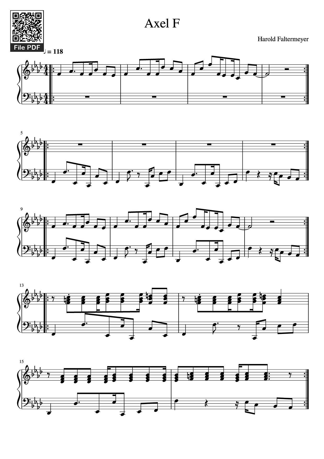 Trang 1 của Sheet nhạc PDF Piano bài hát Axel F Piano - Harold Faltermeyer