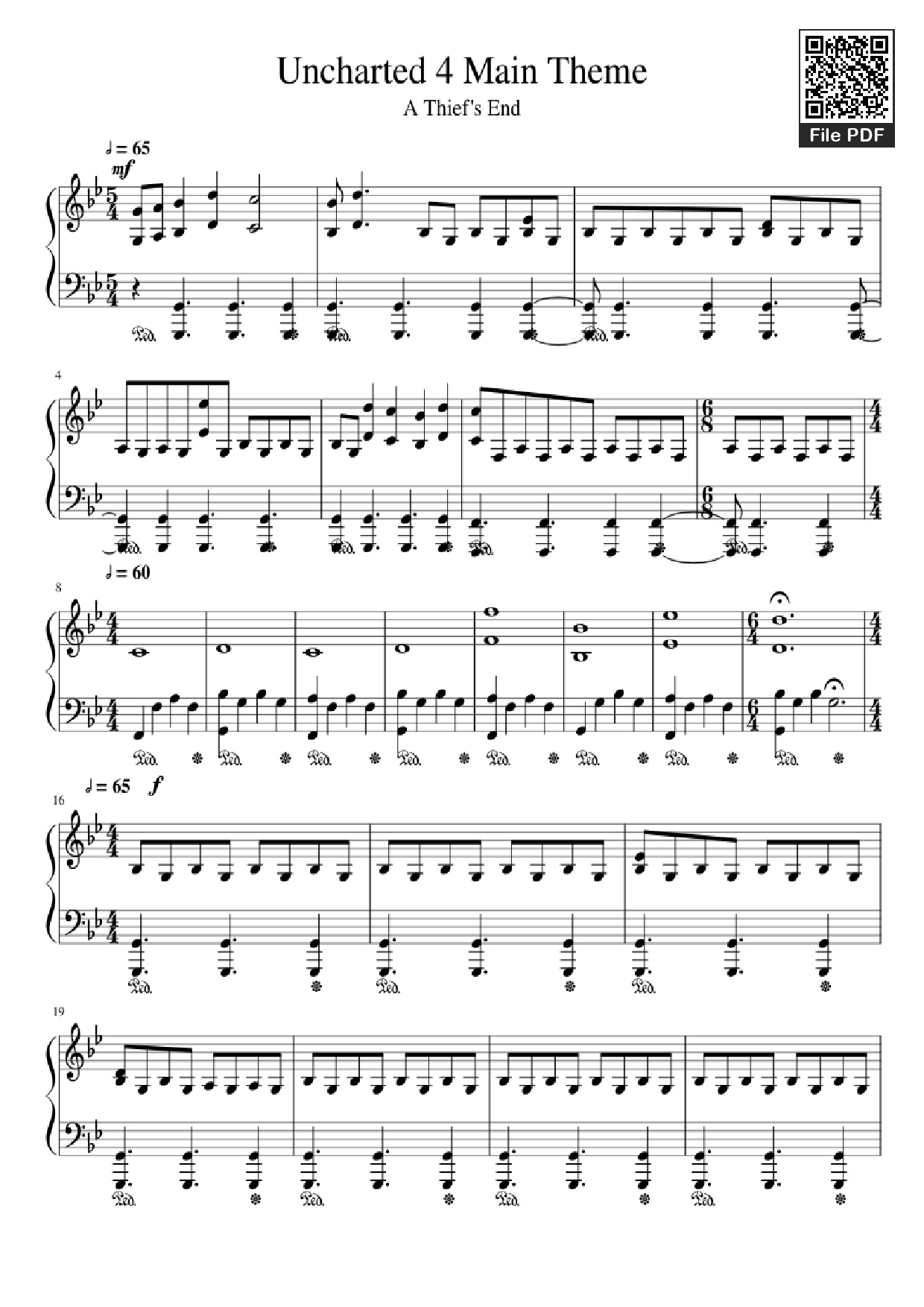 Trang 1 của Sheet nhạc PDF Piano bài hát Uncharted 4 Main Theme Piano - Undefined