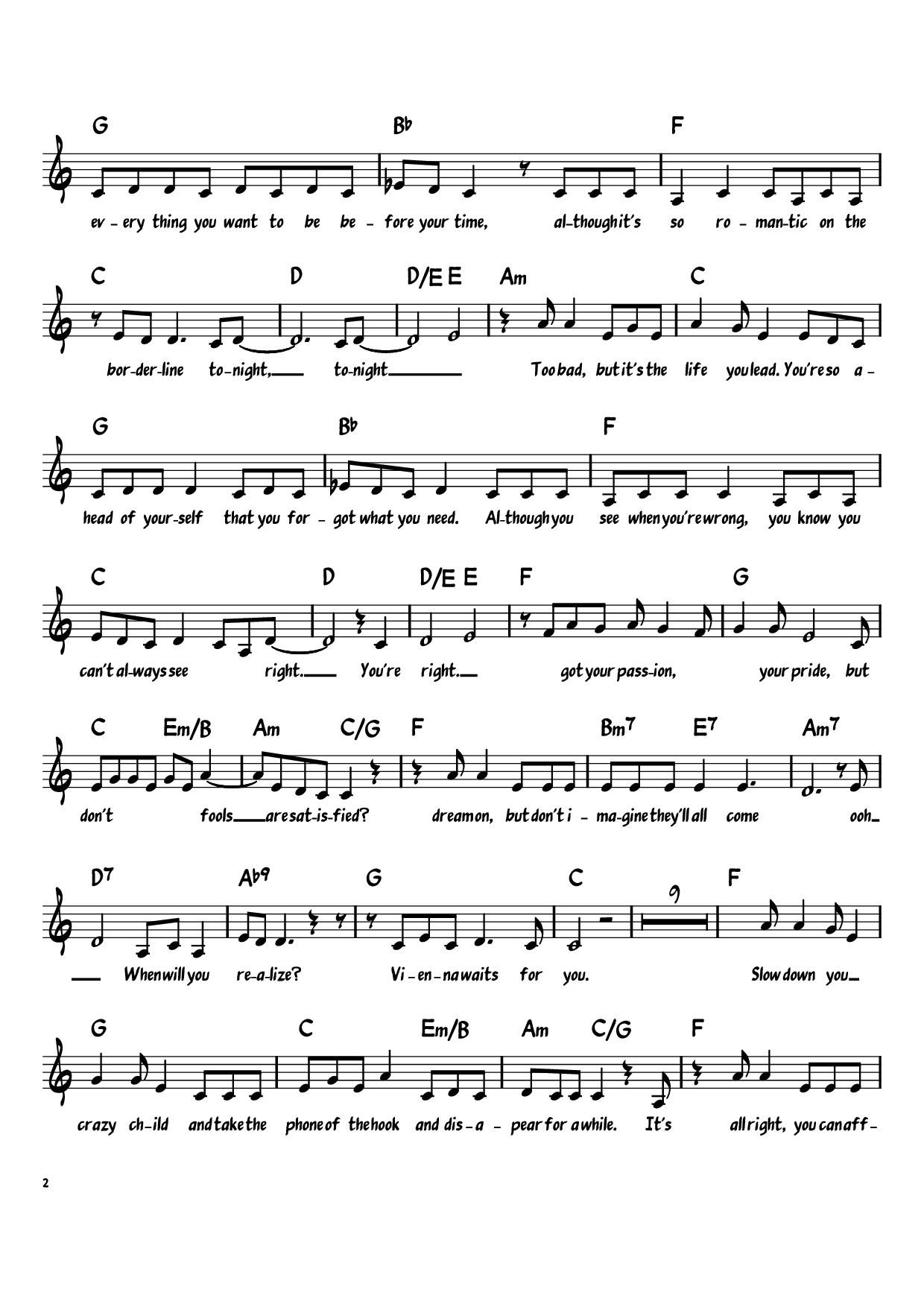Trang 2 của Sheet nhạc PDF Piano bài hát Vienna Piano - Billy Joel