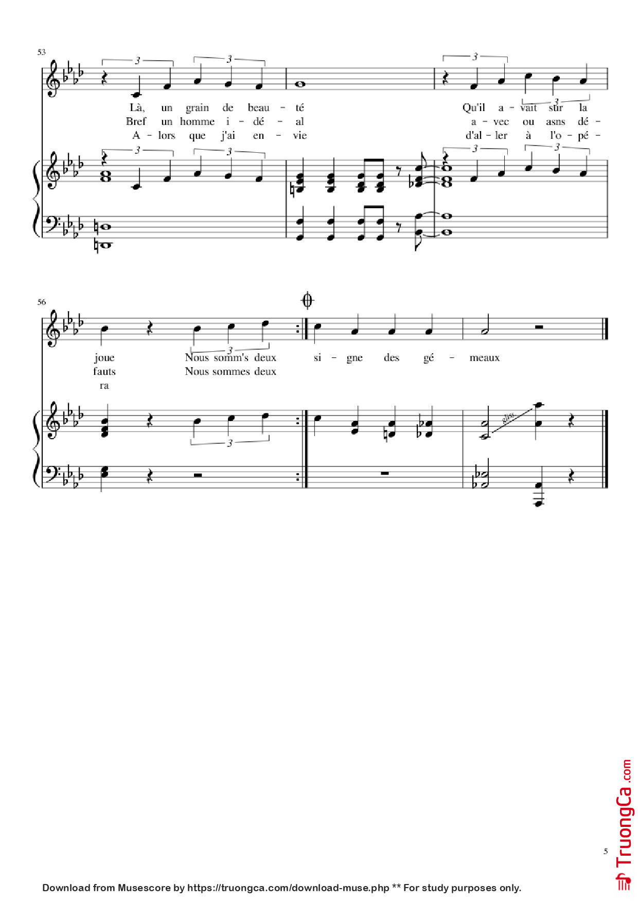 Trang 5 của Sheet nhạc PDF Piano bài hát Chanson des jumelles Piano - Michel Legrand