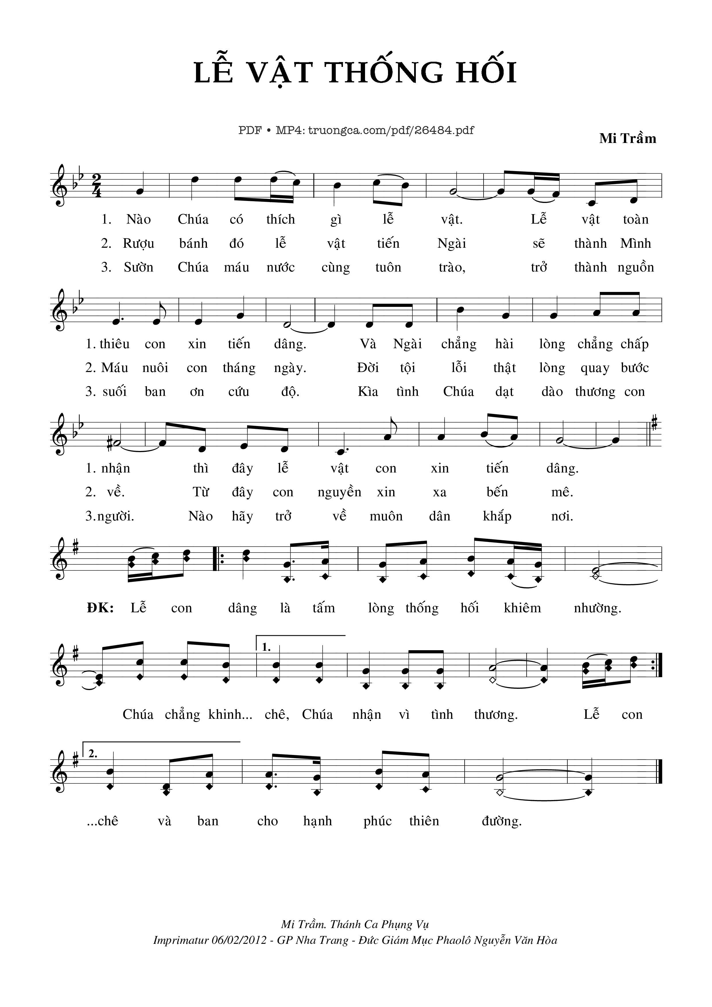 Sheet nhạc PDF bài Lễ Vật Thống Hối
