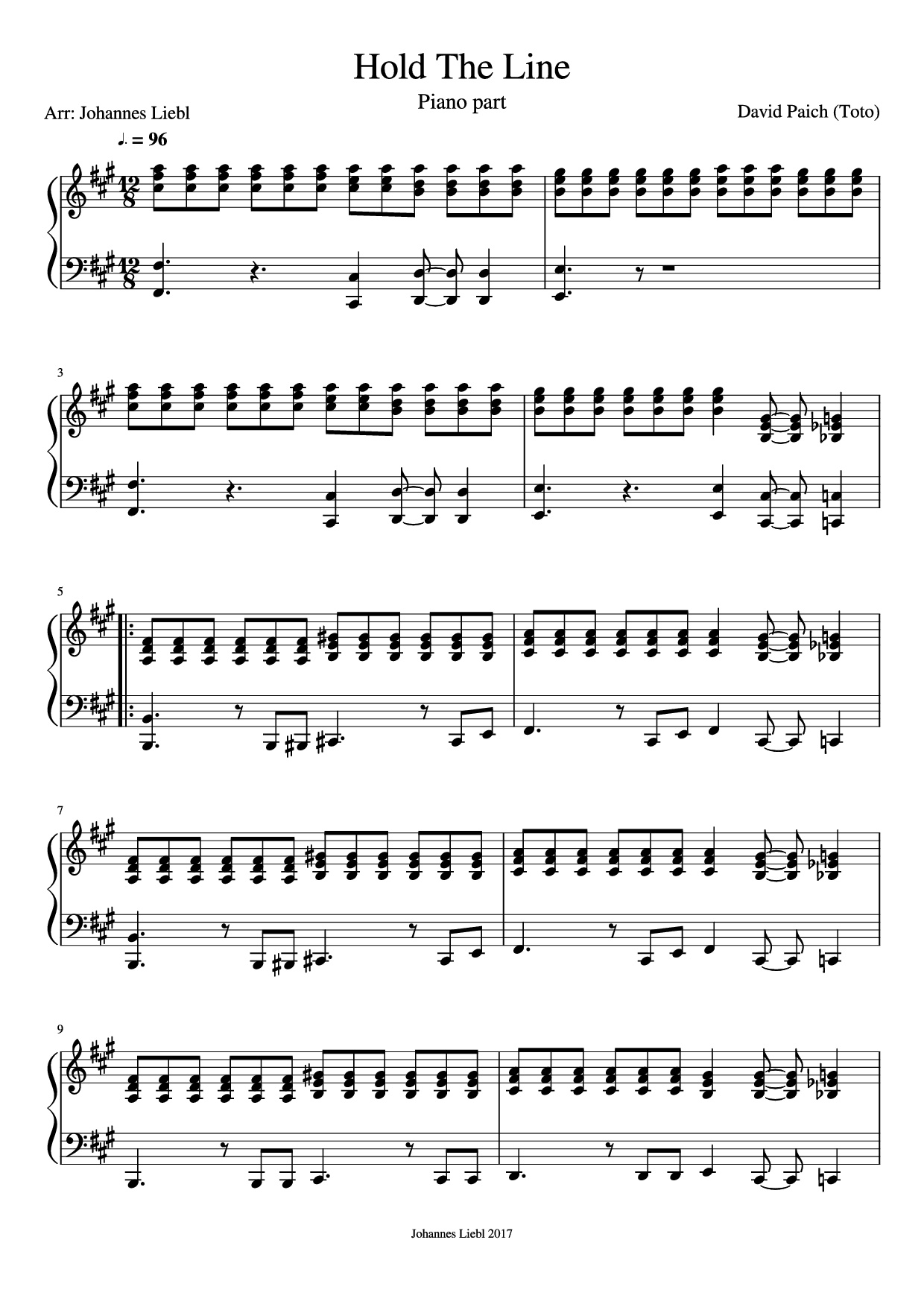 Sheet nhạc PDF bài Hold The Line Piano
