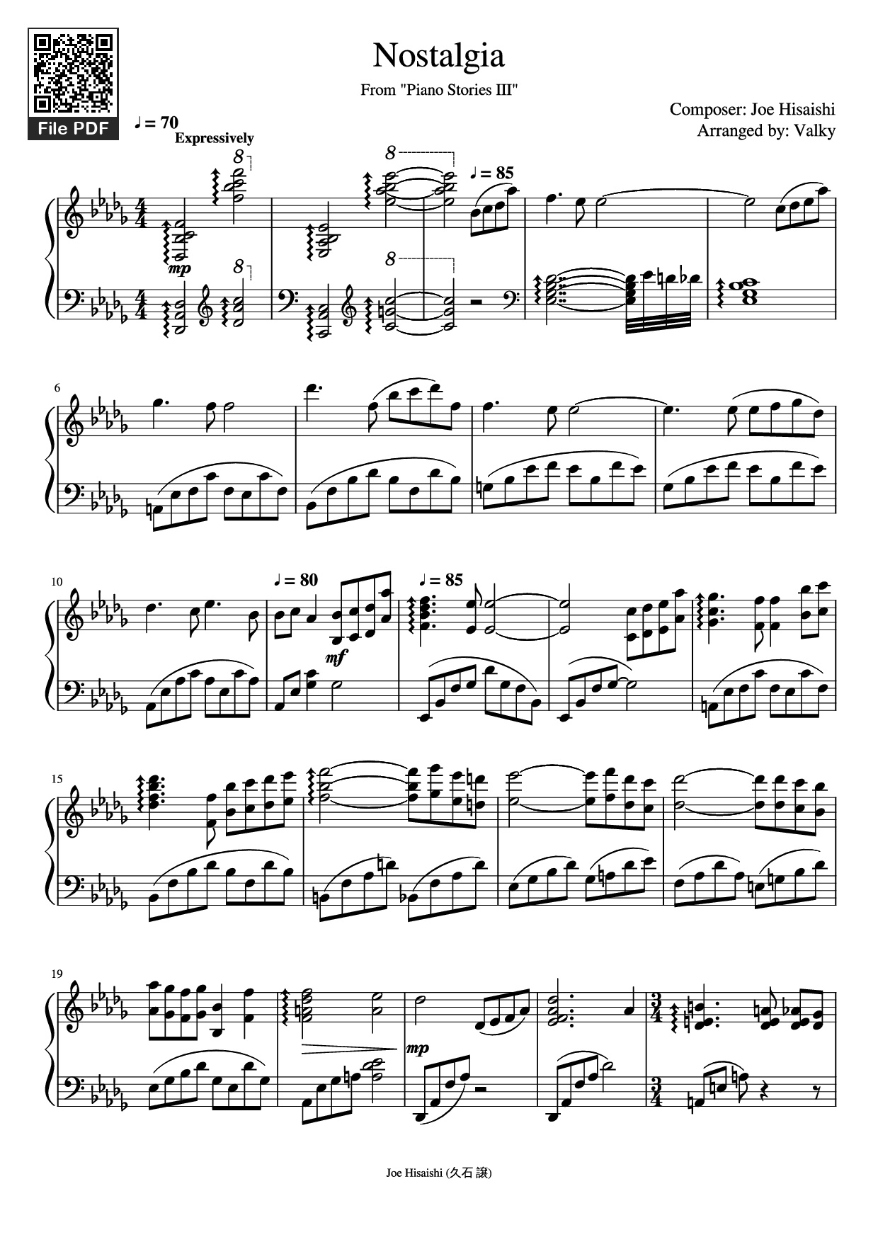 Nostalgia Piano - Composer: Joe Hisaishi