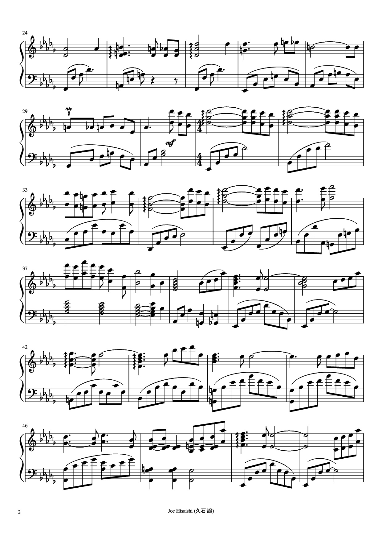 Trang 2 của Sheet nhạc PDF Piano bài hát Nostalgia Piano - Composer: Joe Hisaishi