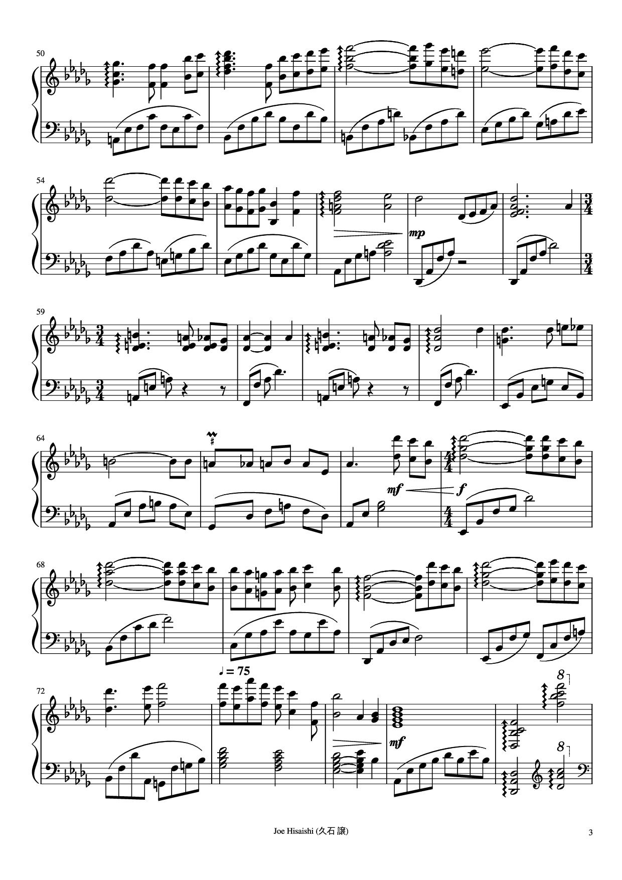 Trang 3 của Sheet nhạc PDF Piano bài hát Nostalgia Piano - Composer: Joe Hisaishi