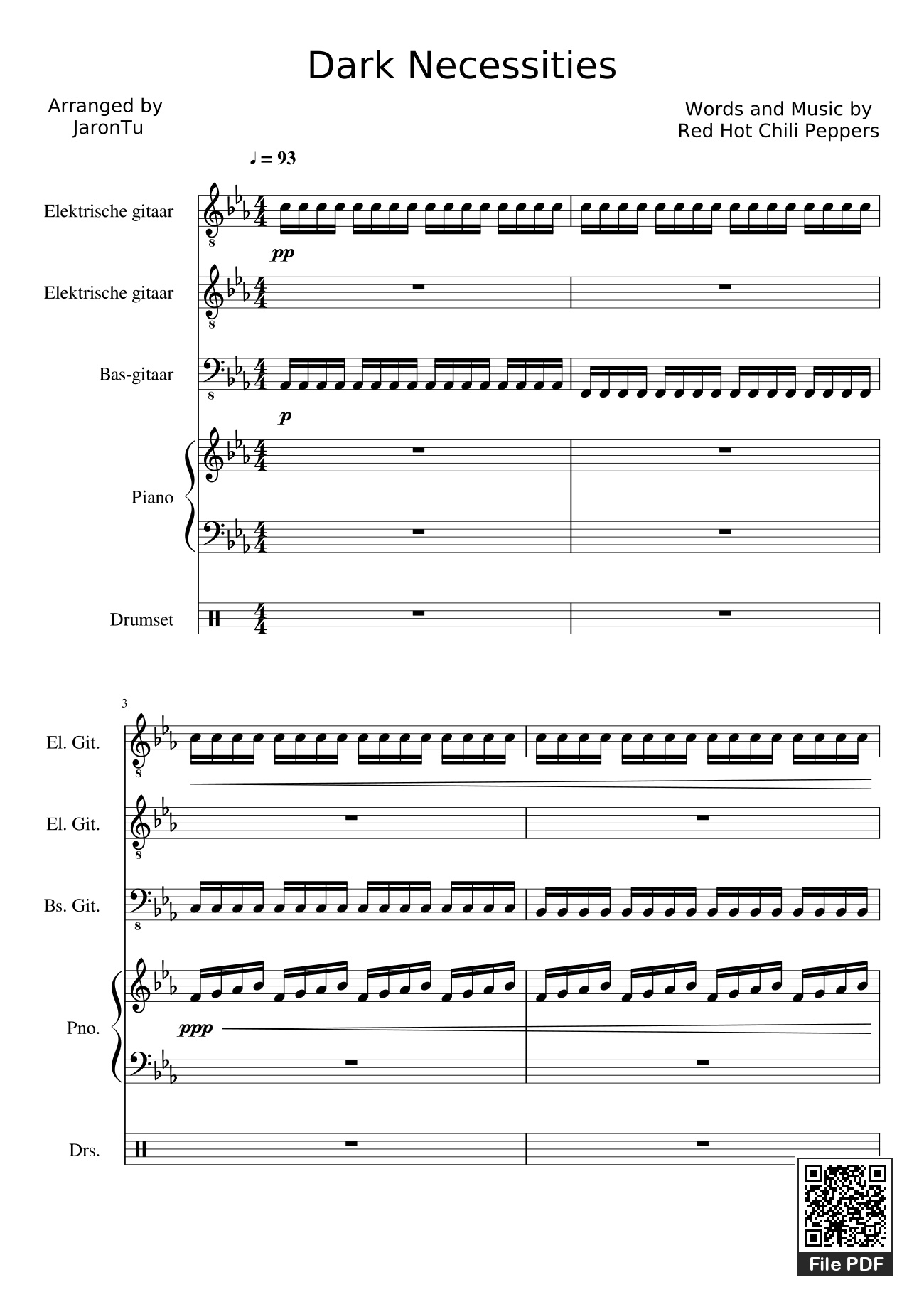 Sheet nhạc PDF bài Dark Necessities Piano