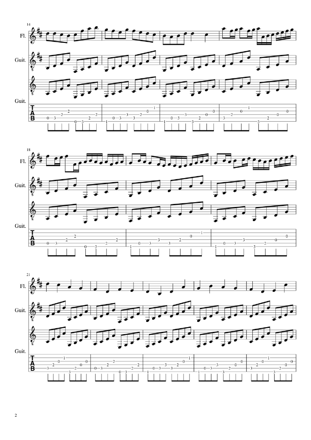 Trang 2 của Sheet nhạc PDF Guitar Tab bài hát Canon in D for Flute and Guitar duet - Pachelbel arr. Reichwein