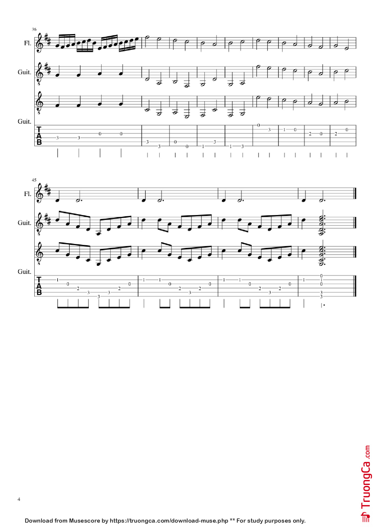 Trang 4 của Sheet nhạc PDF Guitar Tab bài hát Canon in D for Flute and Guitar duet - Pachelbel arr. Reichwein
