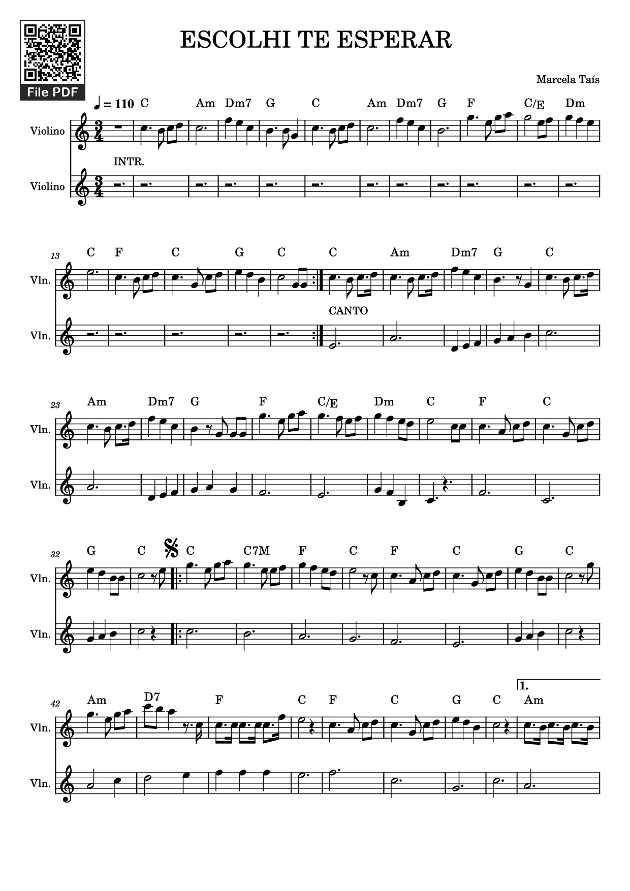 Trang 1 của Sheet nhạc PDF bài hát ESCOLHI TE ESPERAR Violin - Marcela Taís
