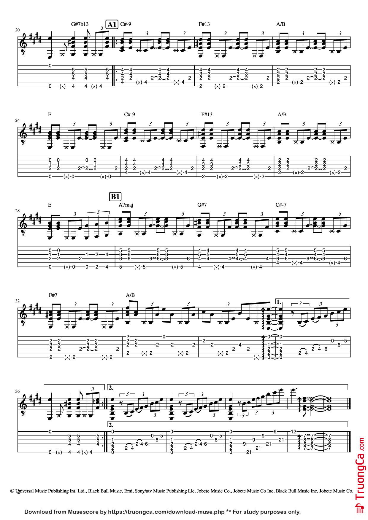 Trang 2 của Sheet nhạc PDF Guitar Tab bài hát ISN