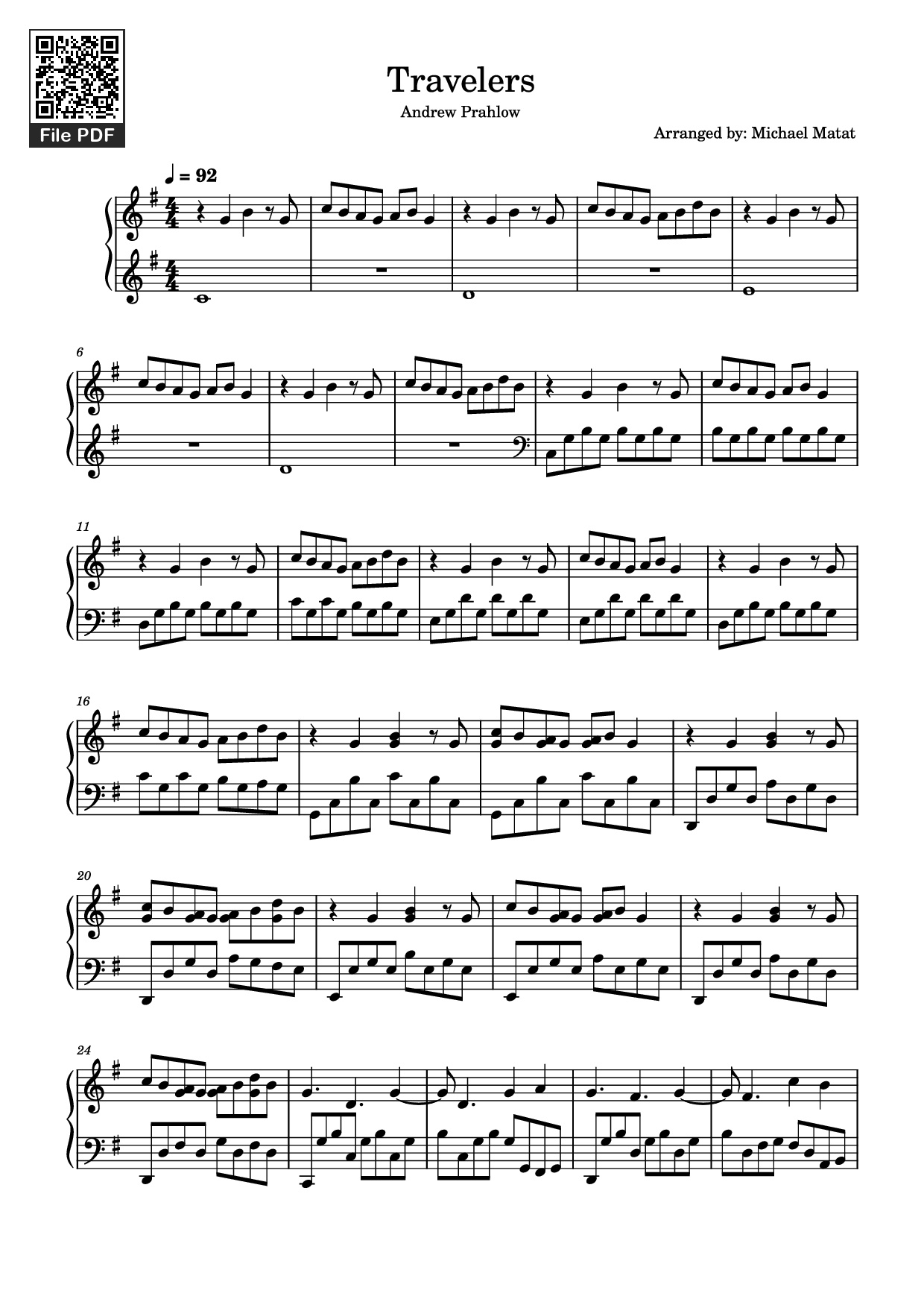 Trang 1 của Sheet nhạc PDF Piano bài hát Travelers Piano - Andrew Prahlow