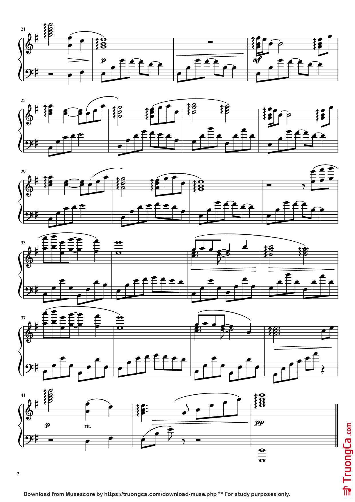 Trang 2 của Sheet nhạc PDF Piano bài hát Sadness and Sorrow Piano - Composed by Toshiro Masuda