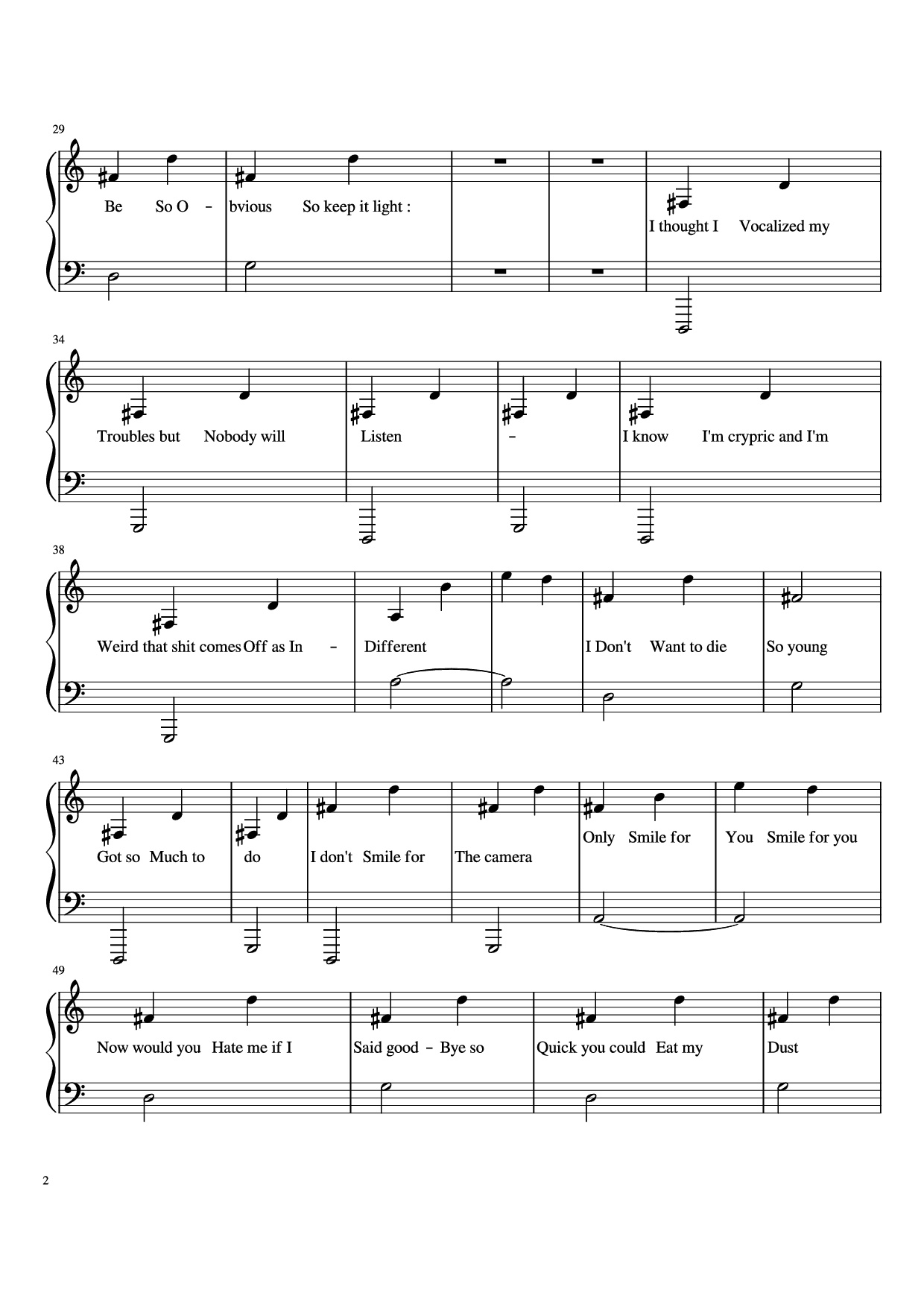 Trang 2 của Sheet nhạc PDF Piano bài hát Attention Piano - Joji