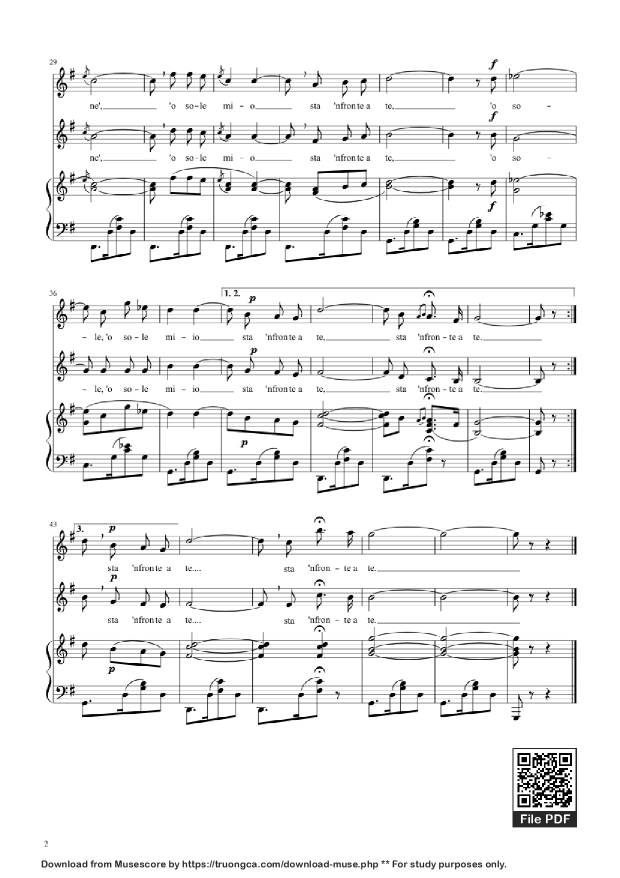 Trang 2 của Sheet nhạc PDF bài hát O Sole Mio - Eduardo di Capua