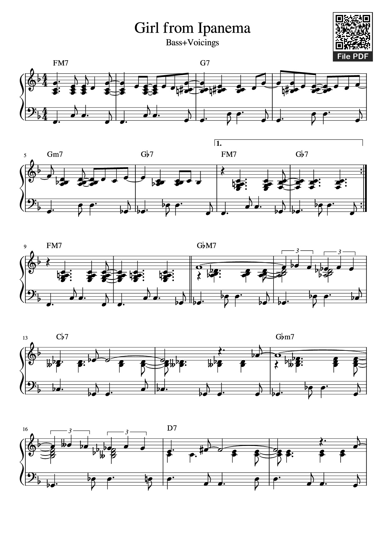 Sheet nhạc PDF bài Girl from Ipanema Piano
