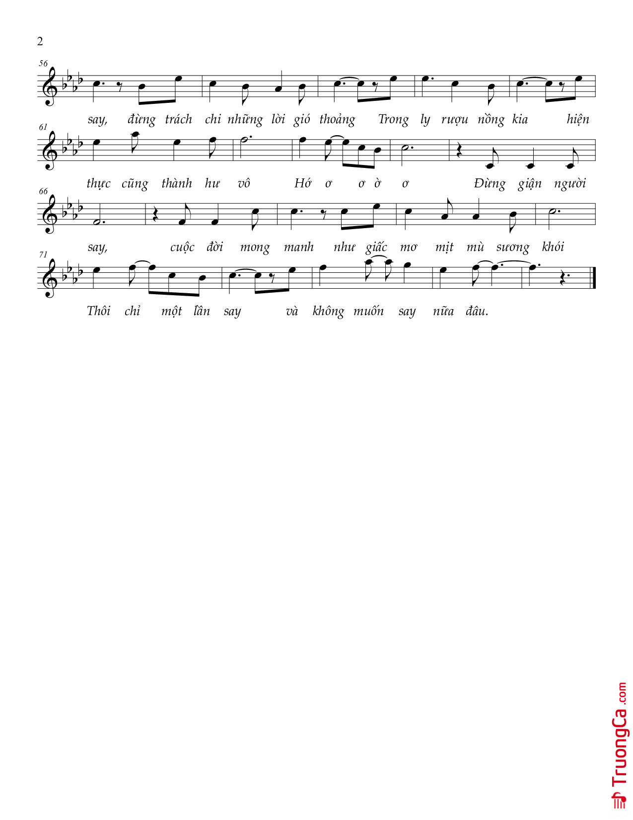 Trang 2 của Sheet nhạc PDF bài hát Khi người ta say - Lê Thúy Hằng