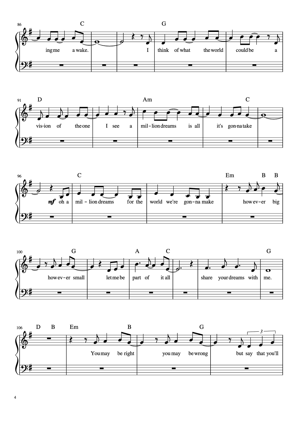 Trang 4 của Sheet nhạc PDF Piano bài hát A Millon Dreams Piano - Aidan Meggitt
