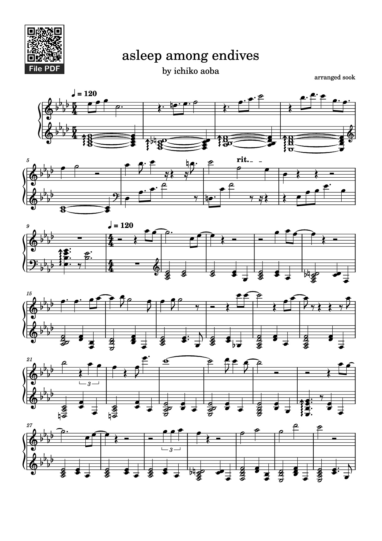 Trang 1 của Sheet nhạc PDF Piano bài hát asleep among endives Piano - Arranged sook
