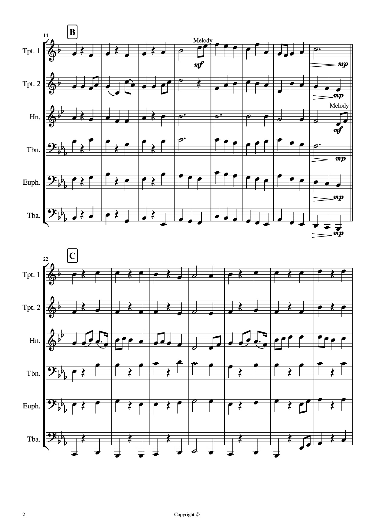 Trang 2 của Sheet nhạc PDF bài hát Jupiter - G Holst (arr. James Curnow