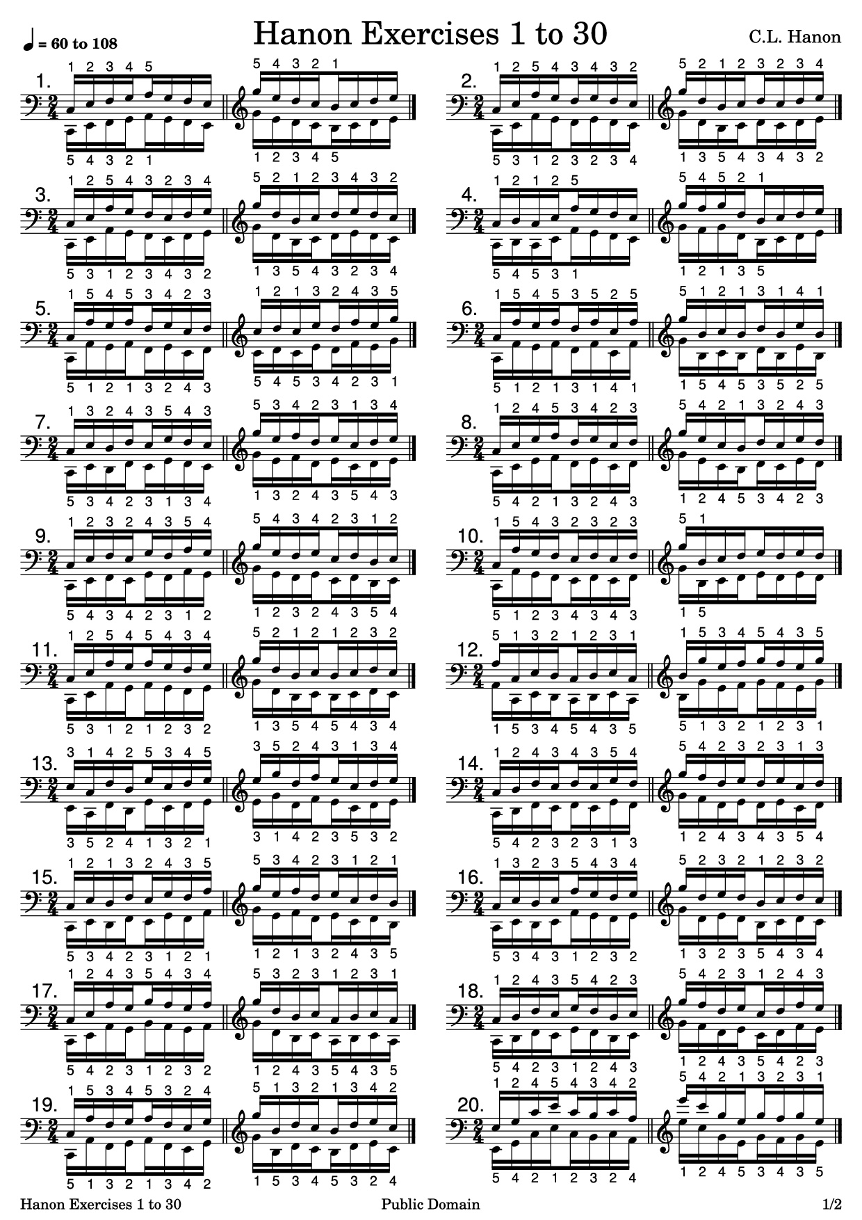 Trang 1 của Sheet nhạc PDF Piano bài hát Hanon Exercises 1 to 30 Piano - C.L. Hanon