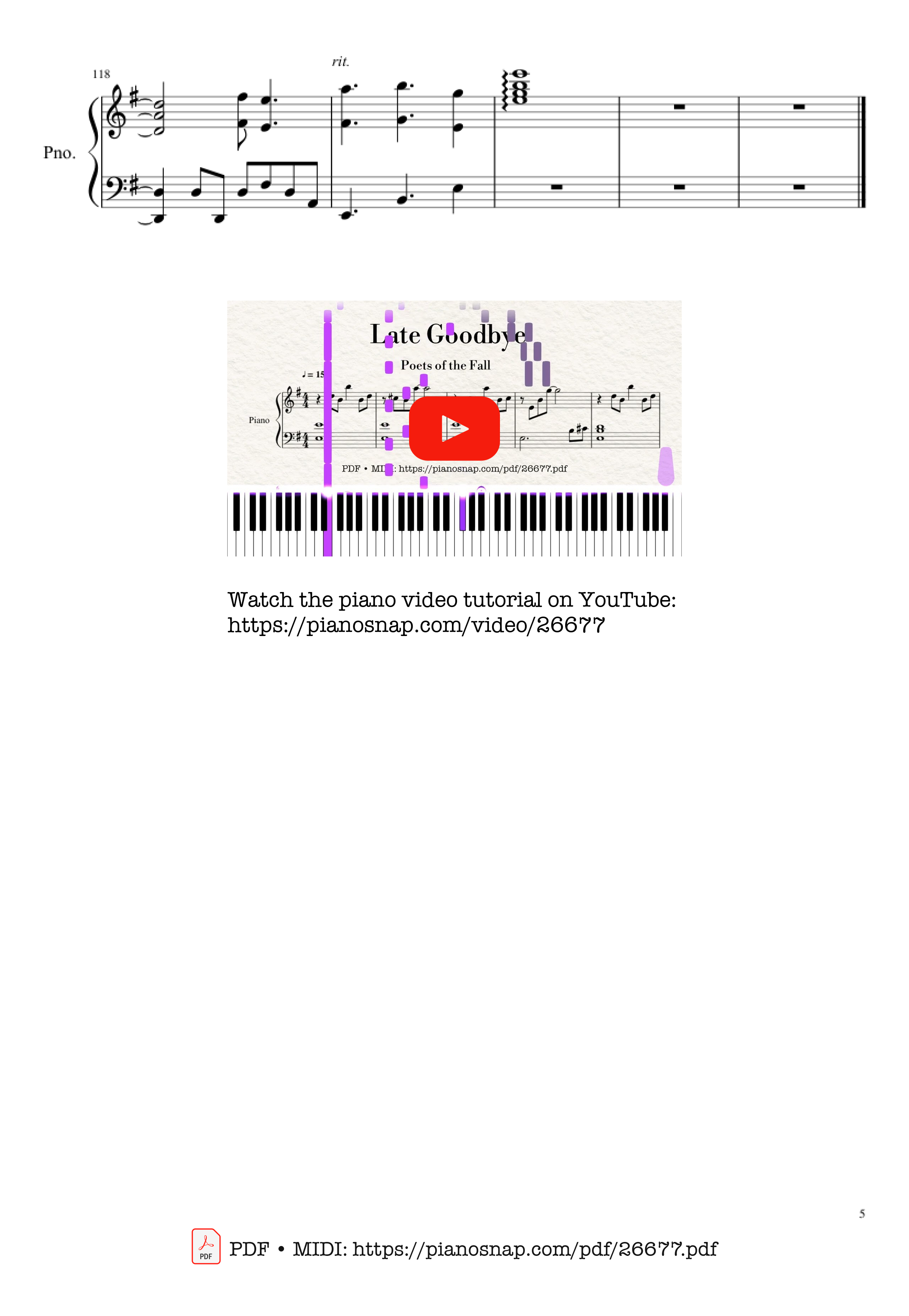 Trang 5 của Sheet nhạc PDF Piano bài hát Late Goodbye Piano - Poets of the Fall