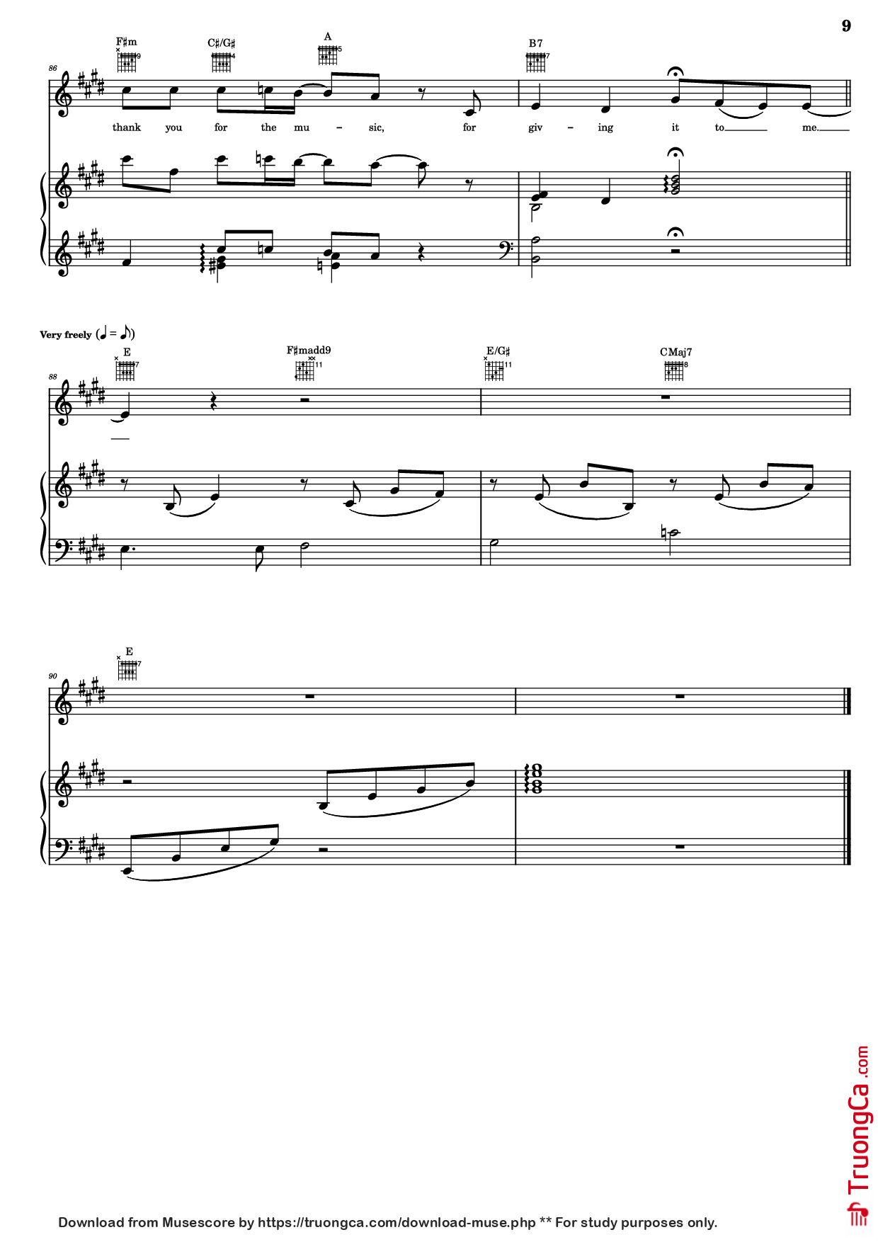 Trang 9 của Sheet nhạc PDF Piano Guitar Tab bài hát Thank You For The Music Piano - B. Andersson/B. Ulvaeus
