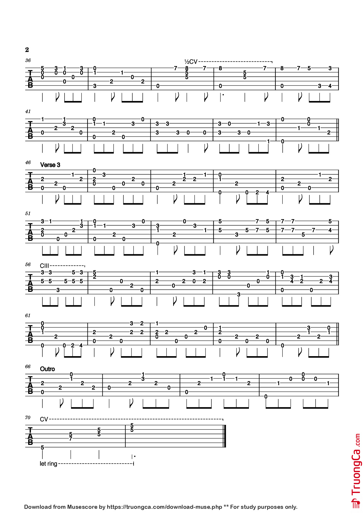 Trang 2 của Sheet nhạc PDF Guitar Tab bài hát Greenfields Guitar TAB - Frank Miller
