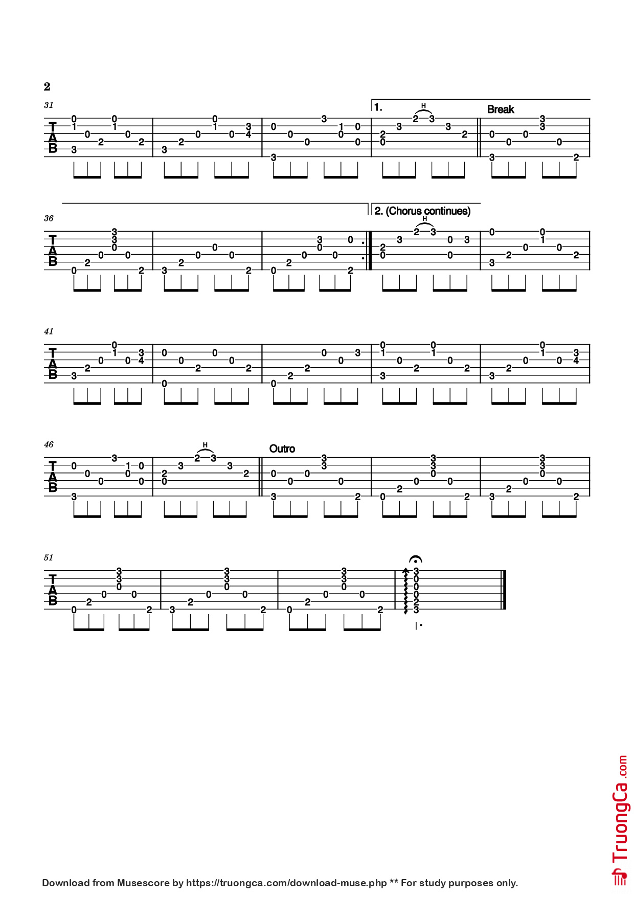 Trang 2 của Sheet nhạc PDF Guitar Tab bài hát Hallelujah Guitar TAB - Leonard Cohen
