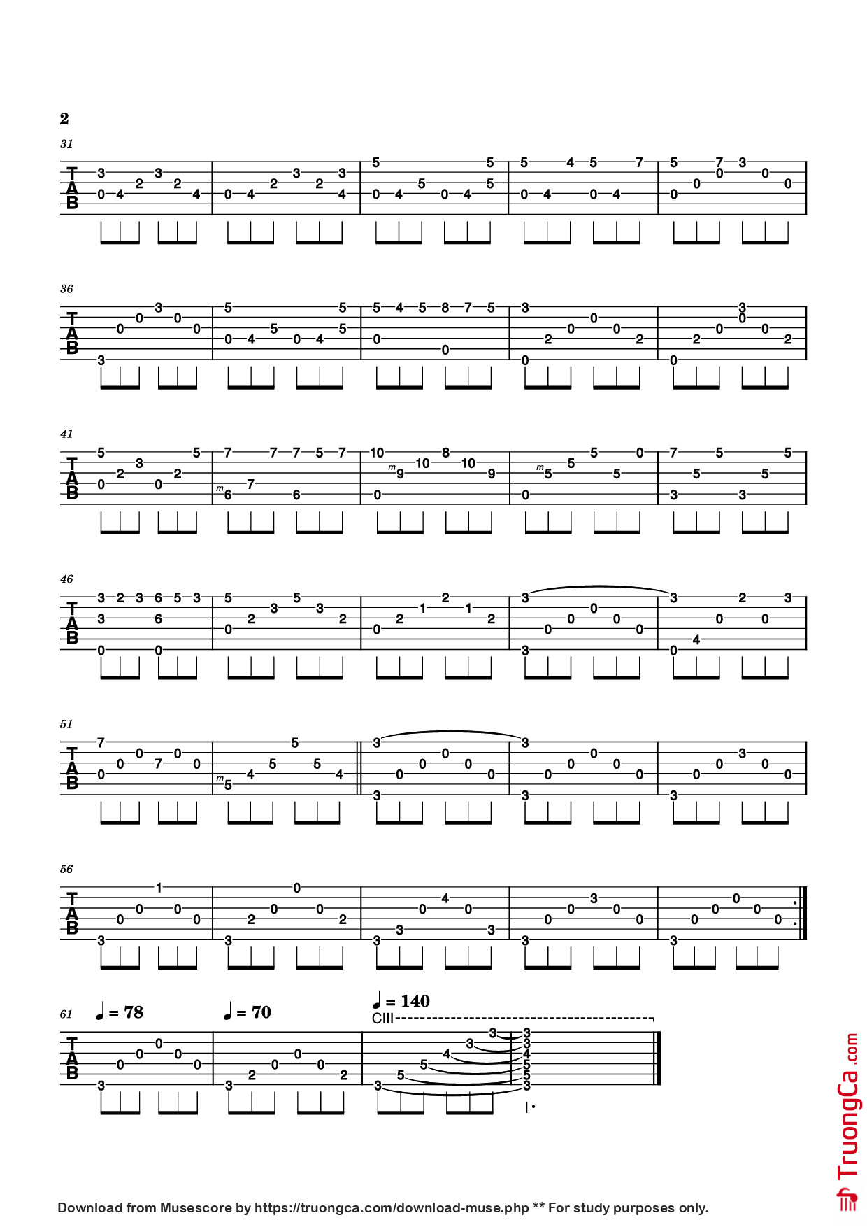Trang 2 của Sheet nhạc PDF Guitar Tab bài hát Ave Maria Guitar TAB - Franz Schubert