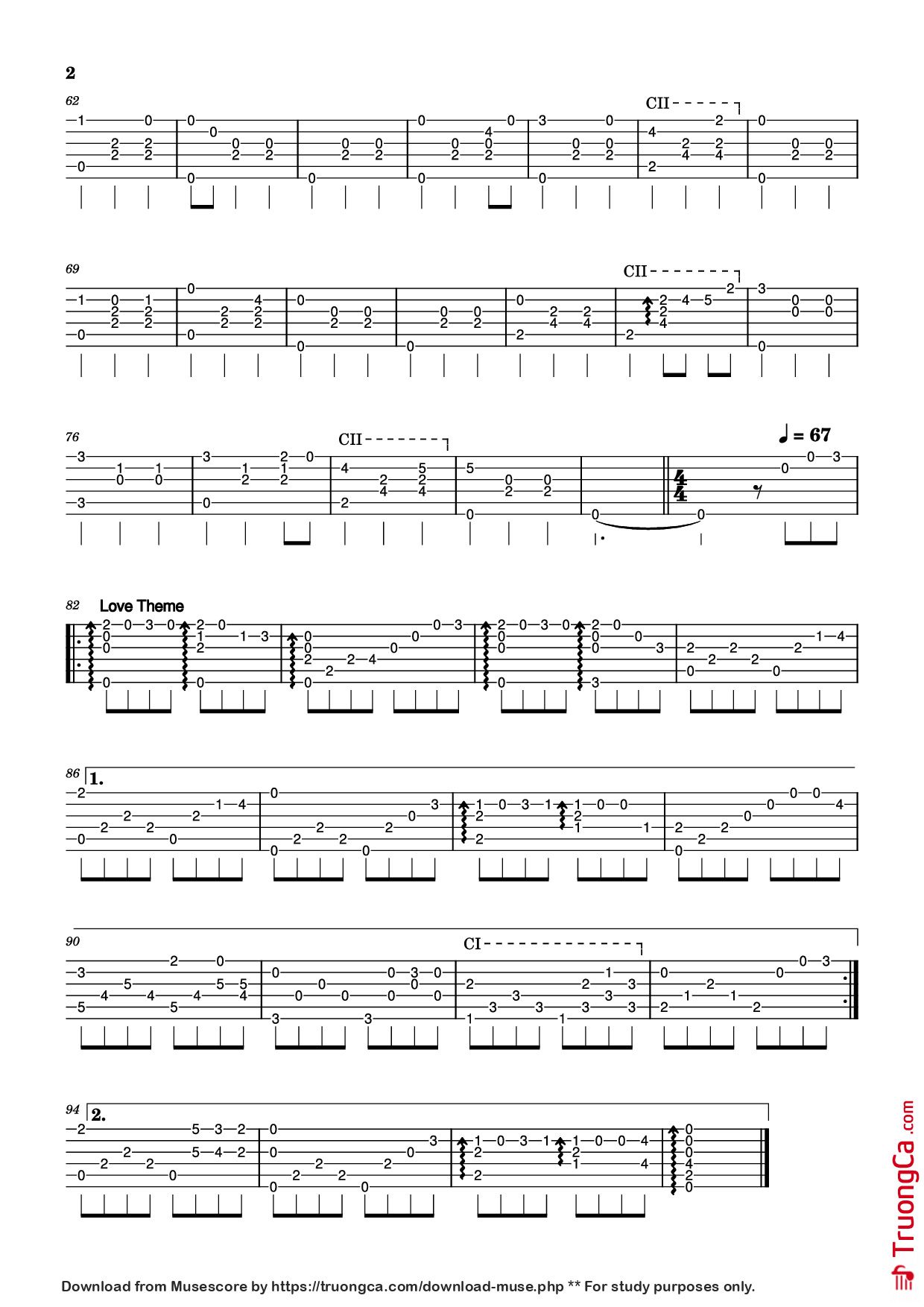 Trang 2 của Sheet nhạc PDF Guitar Tab bài hát The Godfather Waltz (Love Theme) Guitar TAB - Nino Rota