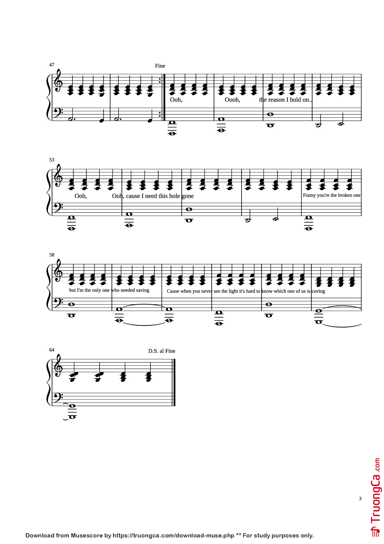 Trang 3 của Sheet nhạc PDF Piano bài hát Stay Piano - Rihanna Arranged by Madeline Stratford