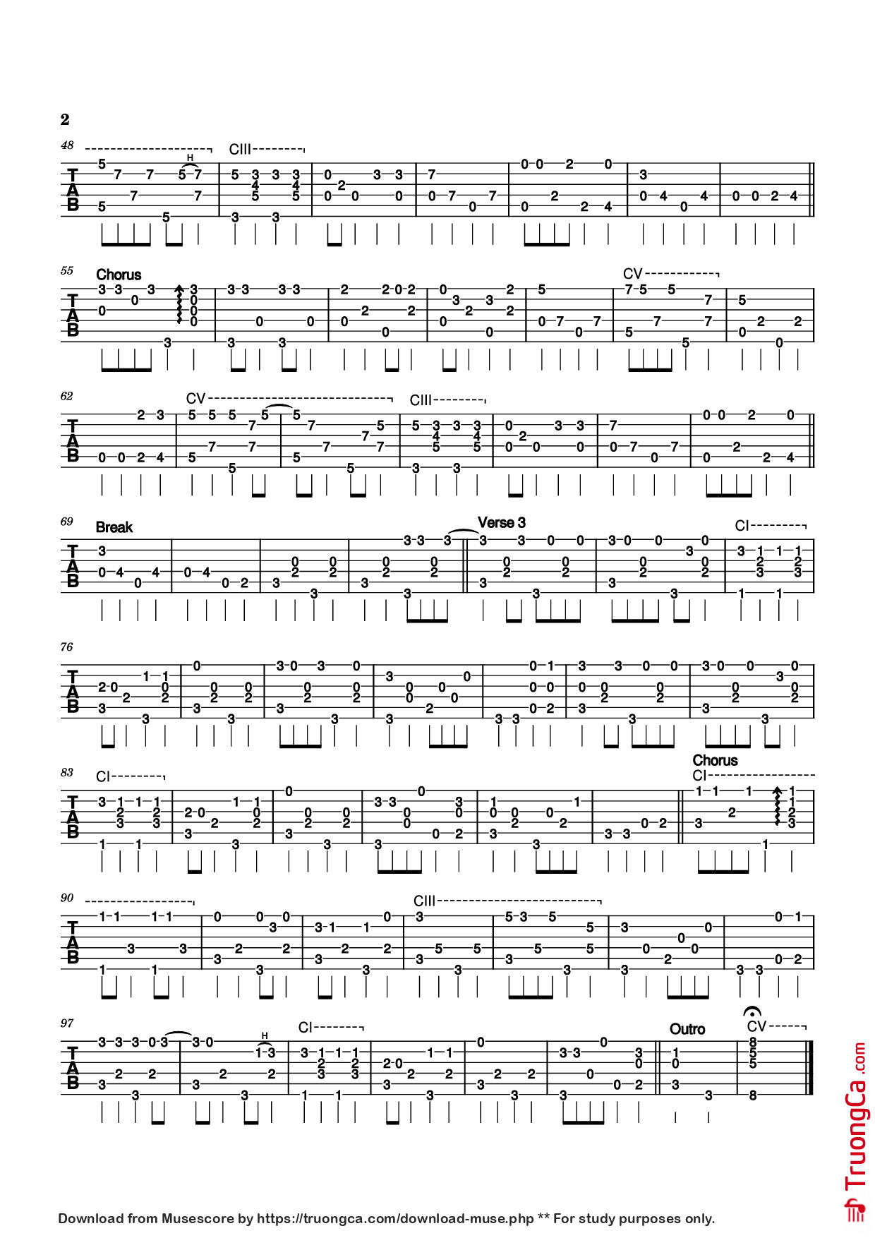 Trang 2 của Sheet nhạc PDF Guitar Tab bài hát Cotton Fields Guitar TAB - Huddie Leadbelly Ledbetter