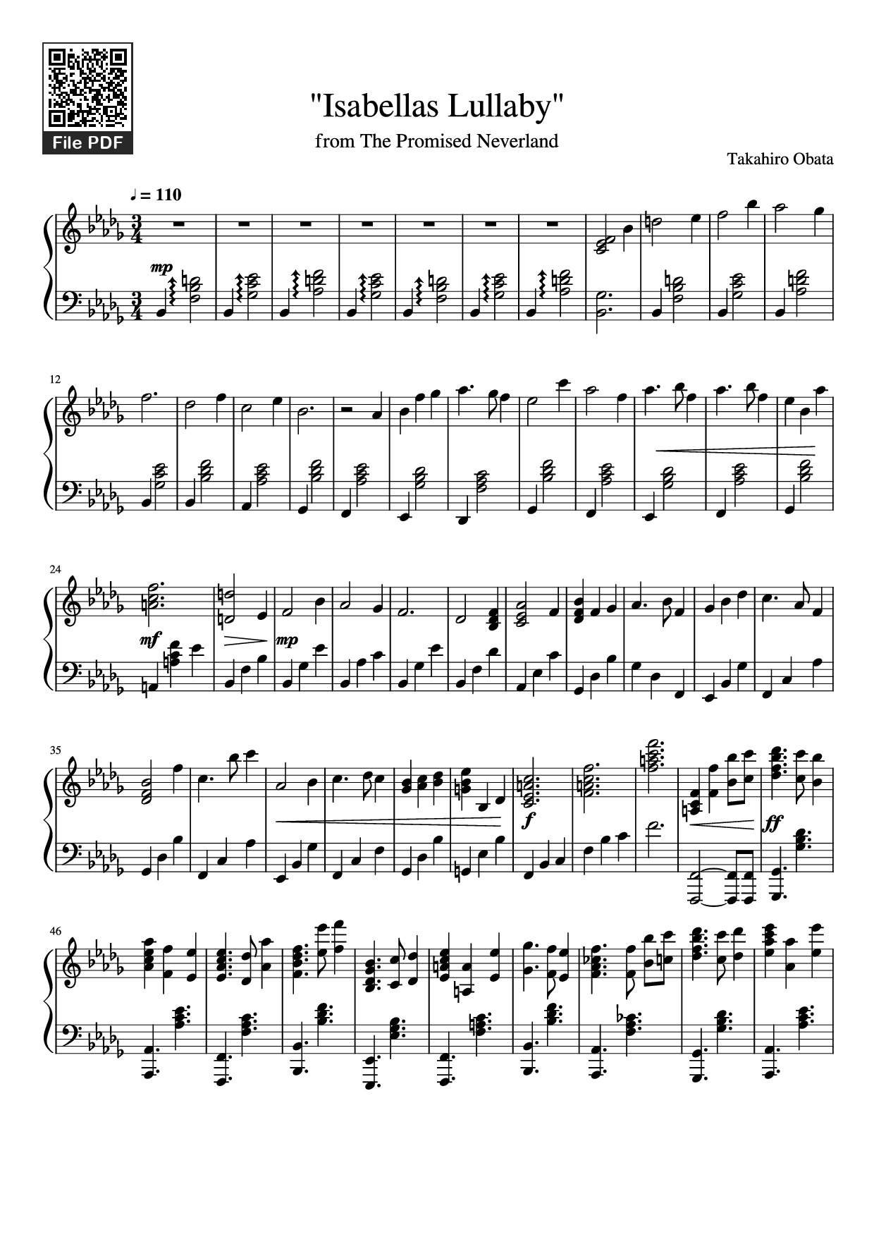 Sheet nhạc PDF bài Isabellas Lullaby Piano