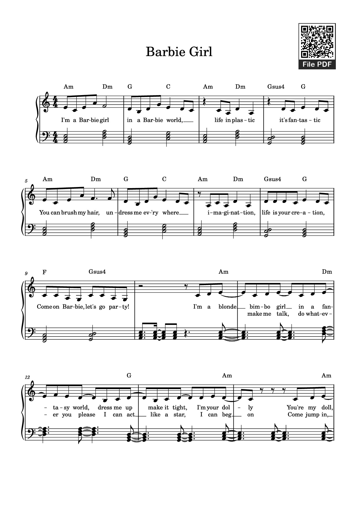 Sheet nhạc PDF bài Barbie Girl Piano