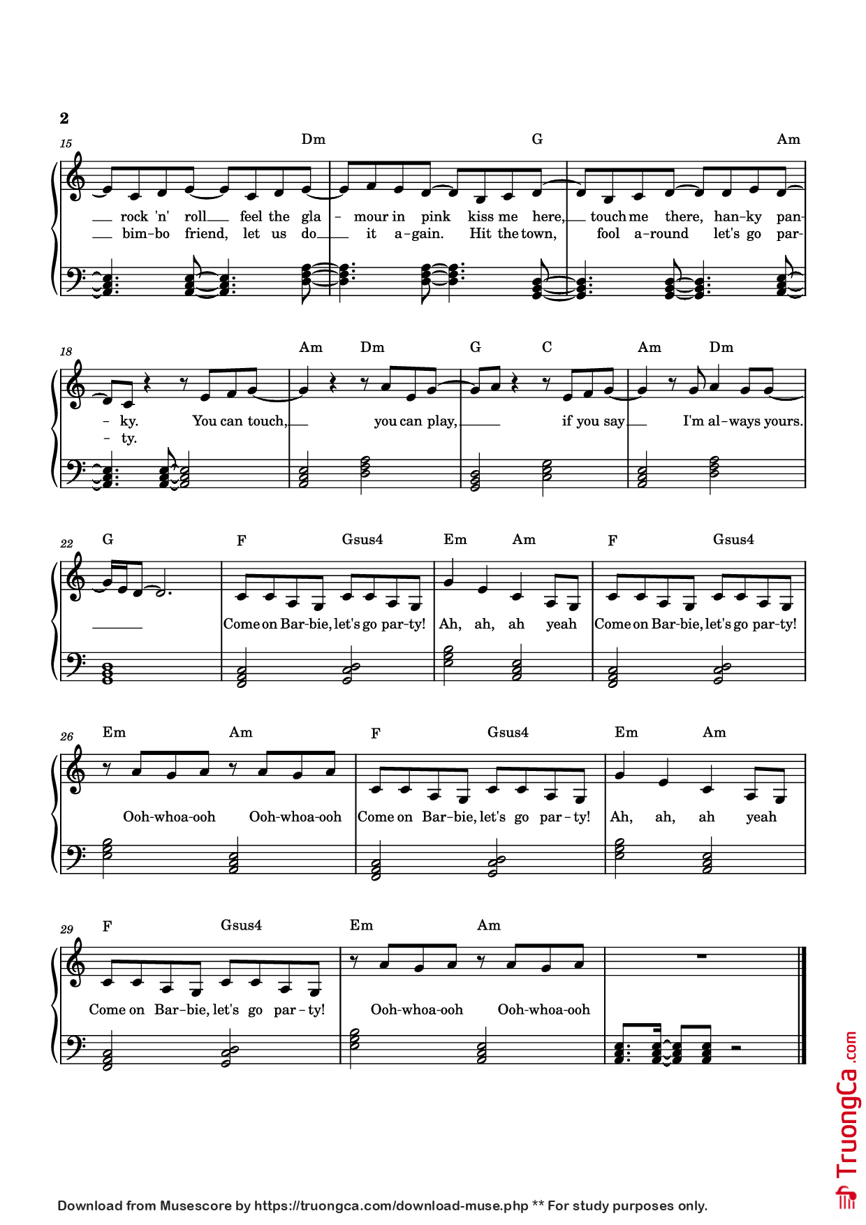 Trang 2 của Sheet nhạc PDF Piano bài hát Barbie Girl Piano - Aqua