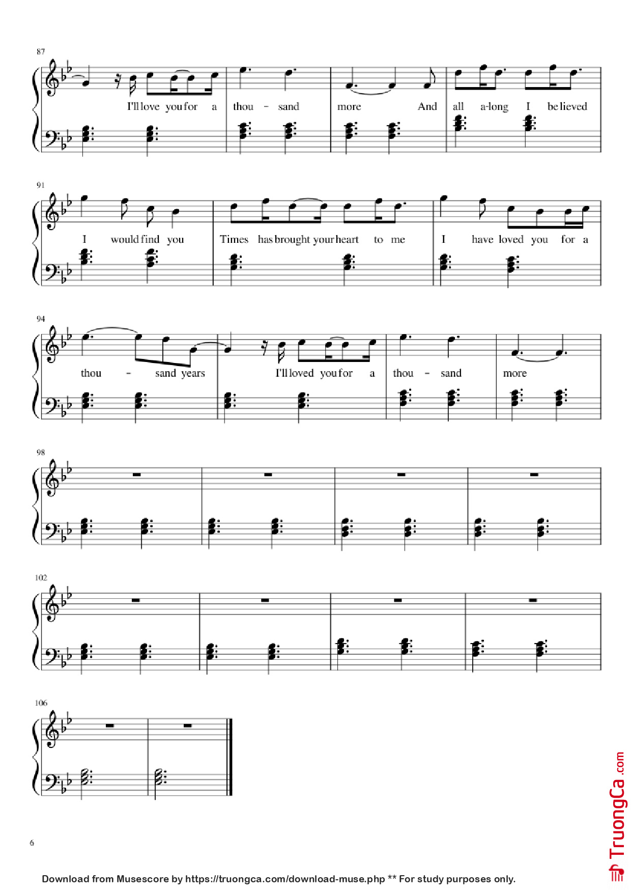 Trang 6 của Sheet nhạc PDF Piano bài hát A Thousand Years Piano - Christiana Perri