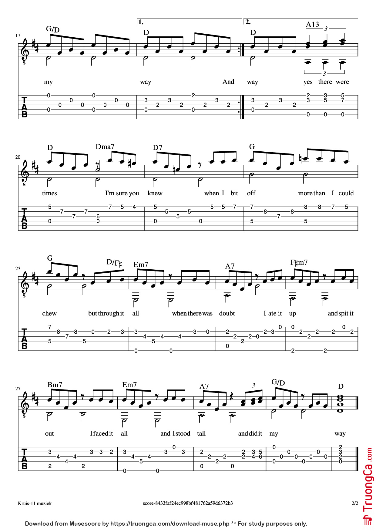 Trang 2 của Sheet nhạc PDF Guitar Tab bài hát My Way Guitar TAB - Undefined