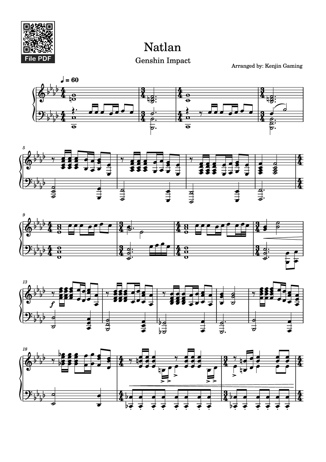 Trang 1 của Sheet nhạc PDF Piano bài hát Natlan Piano - Arranged by: Kenjin Gaming