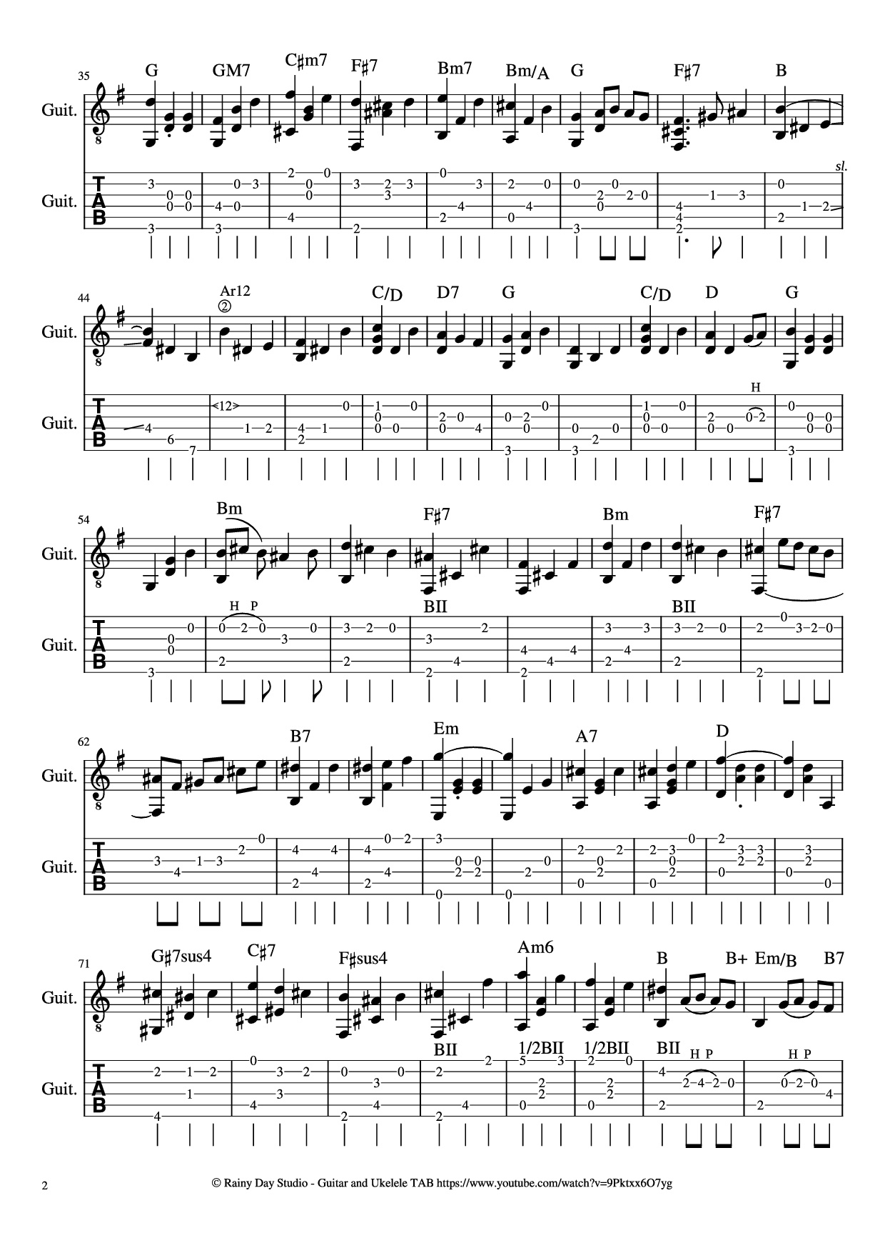 Trang 2 của Sheet nhạc PDF Guitar Tab bài hát The Merry-Go-Around of Life (Howl