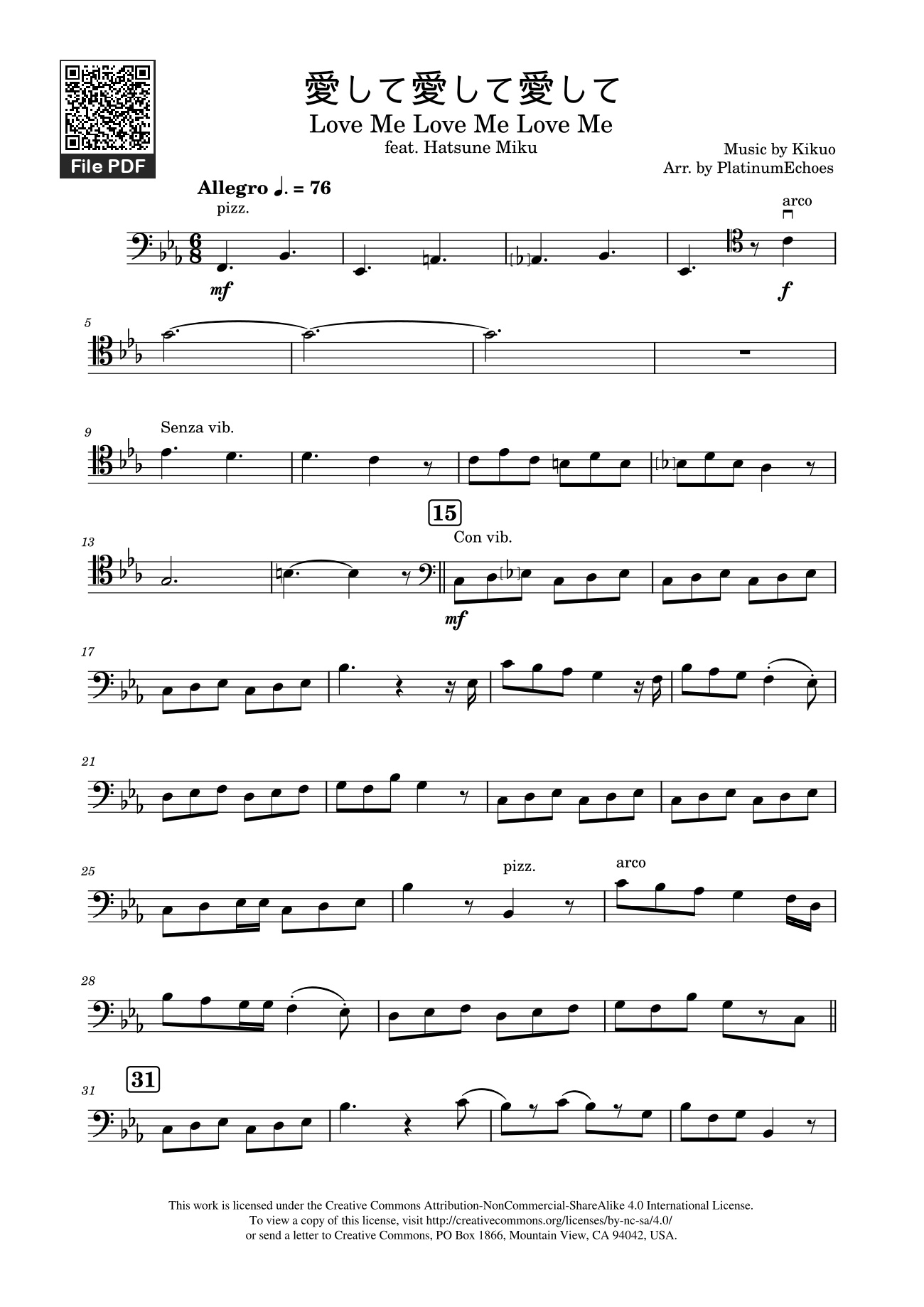 Trang 1 của Sheet nhạc PDF bài hát Aishite Aishite Aishite – Kikuo feat. Hatsune Miku (Cello solo) Piano - Music by Kikuo