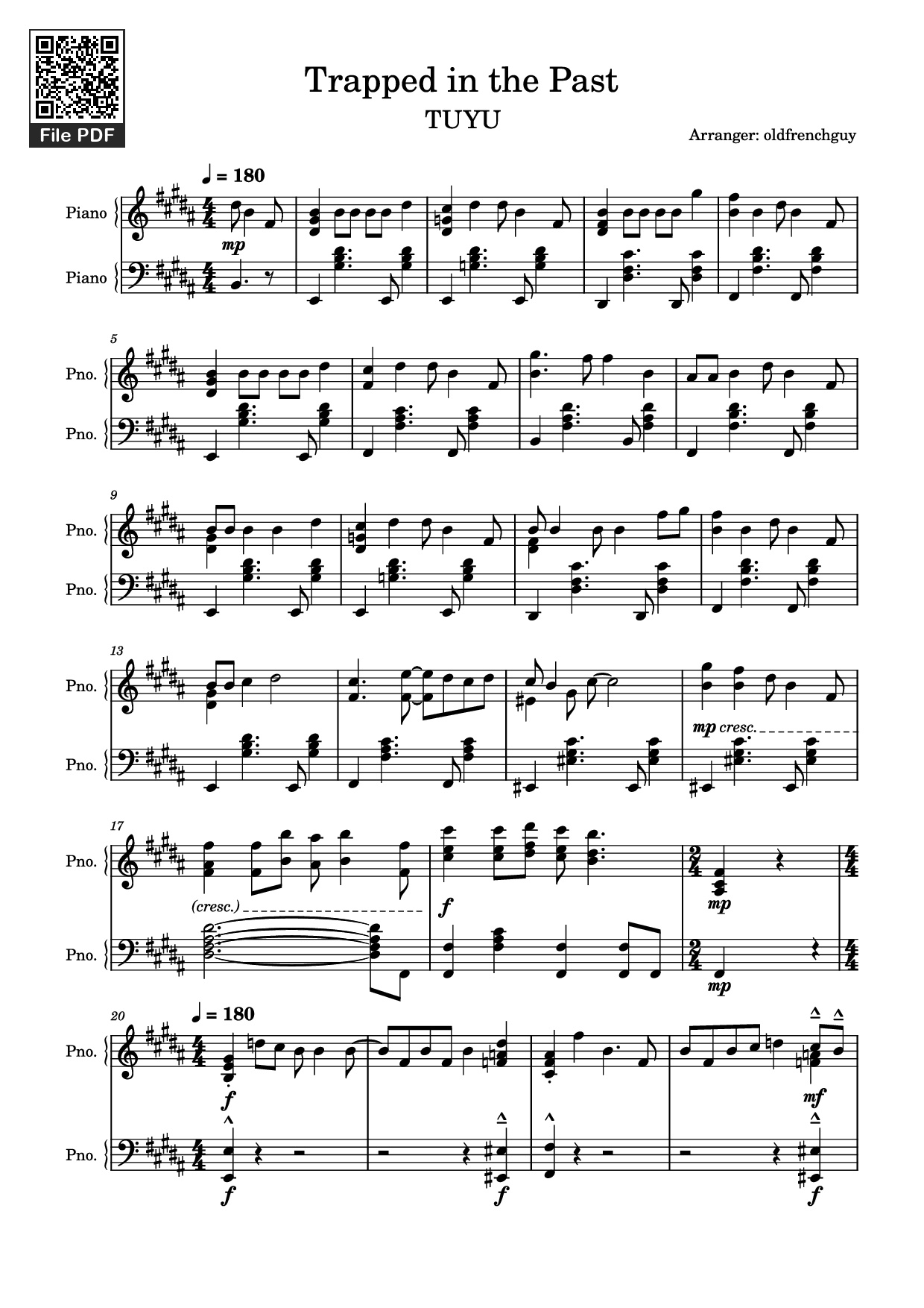 Trang 1 của Sheet nhạc PDF Piano bài hát Trapped in the Past Piano - Arranger: oldfrenchguy