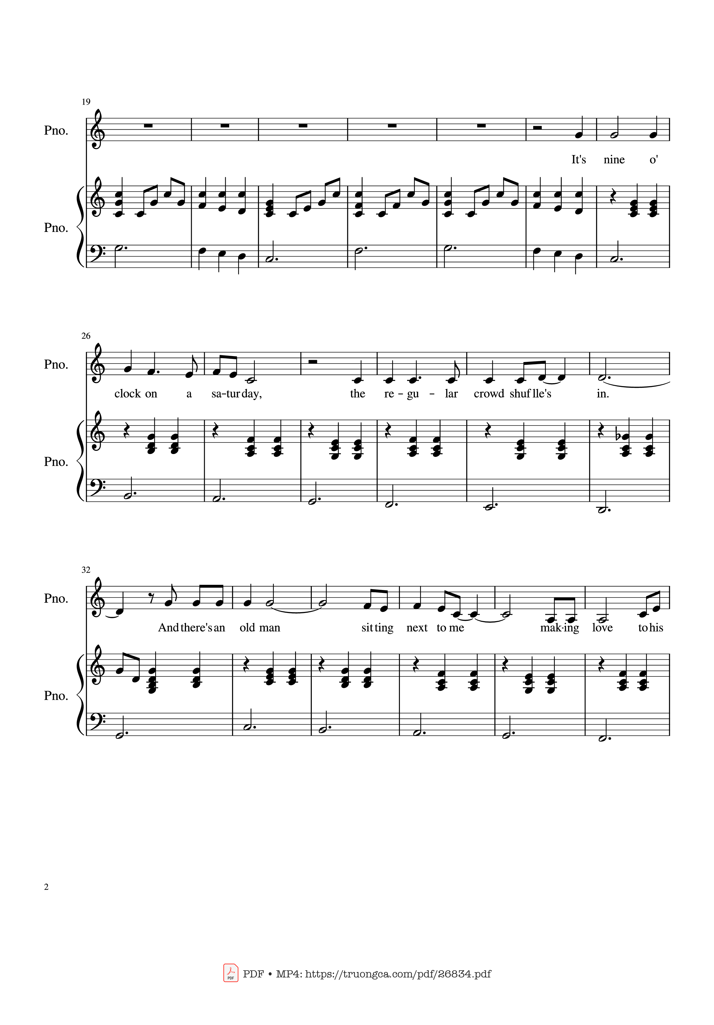 Trang 2 của Sheet nhạc PDF Piano bài hát Piano Man (Vocal-Piano) - Words and Music by Billy Joel