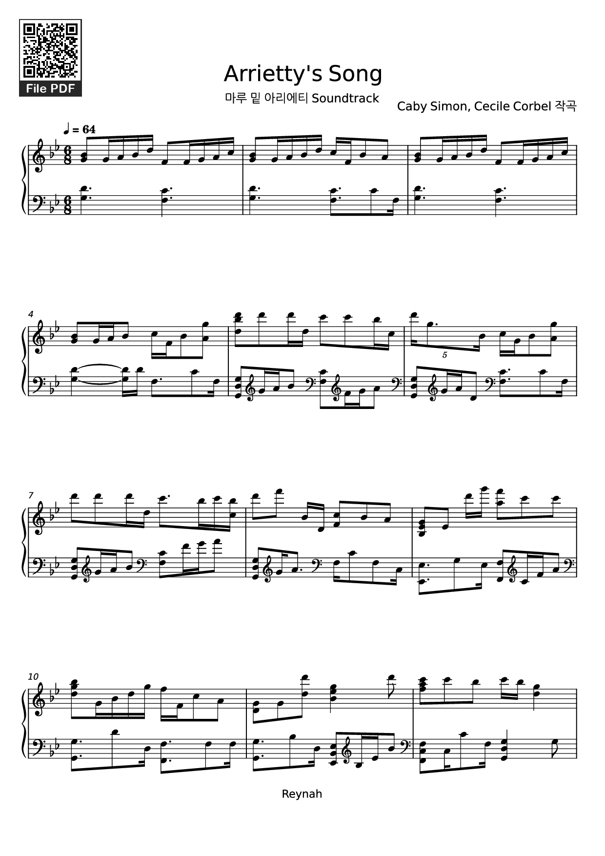 Trang 1 của Sheet nhạc PDF Piano bài hát Arrietty